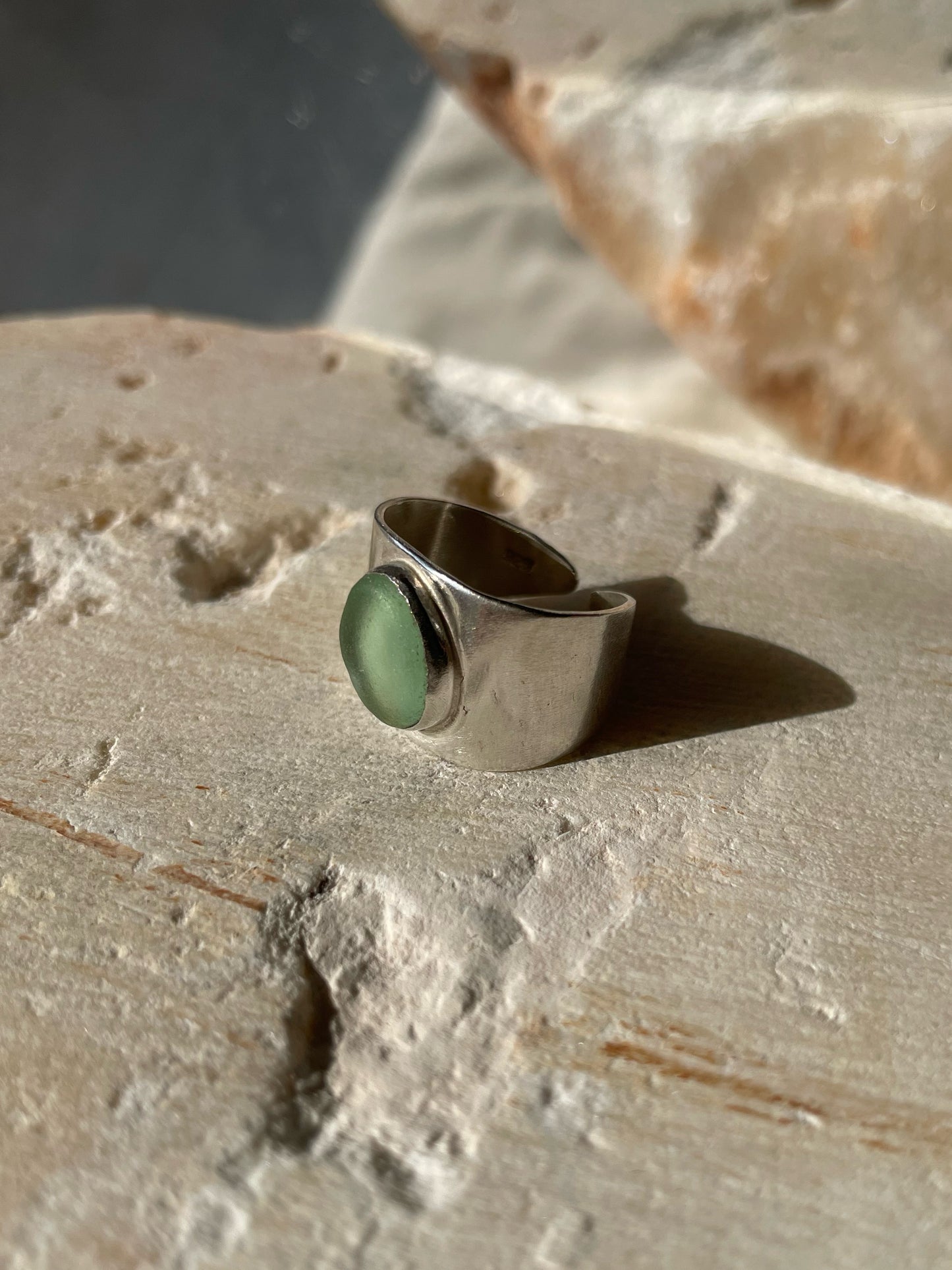 Green sea glass ring