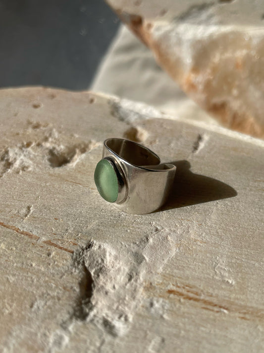 Green sea glass ring
