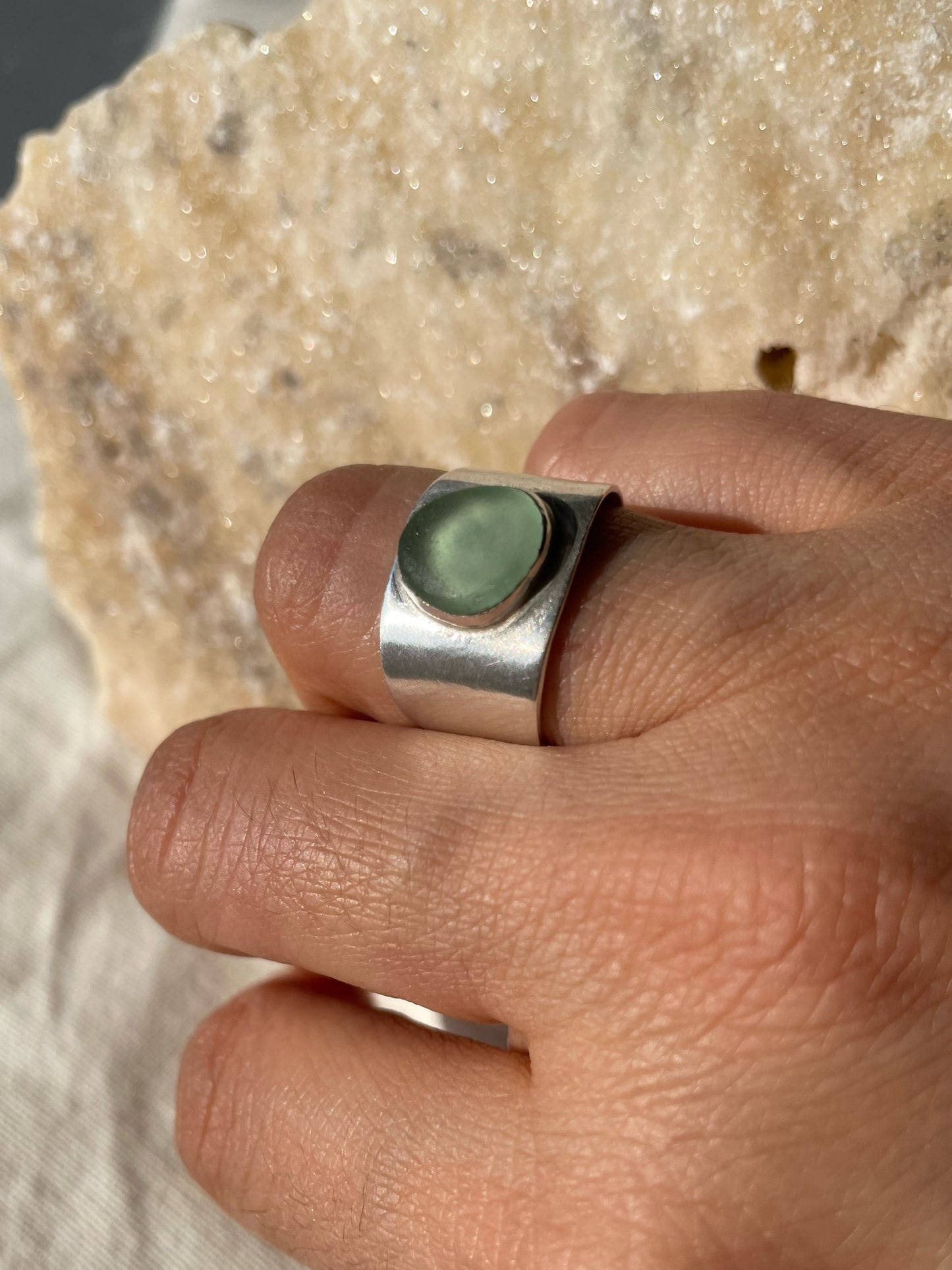 Green sea glass ring