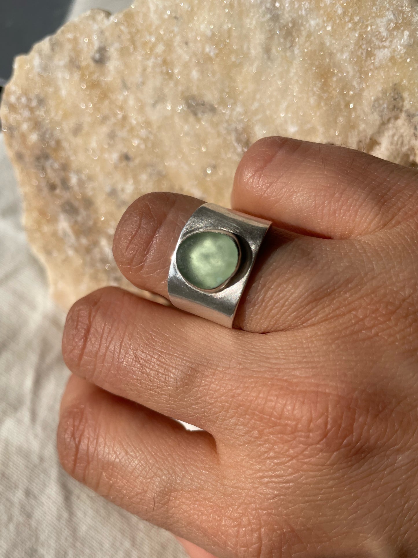 Green sea glass ring