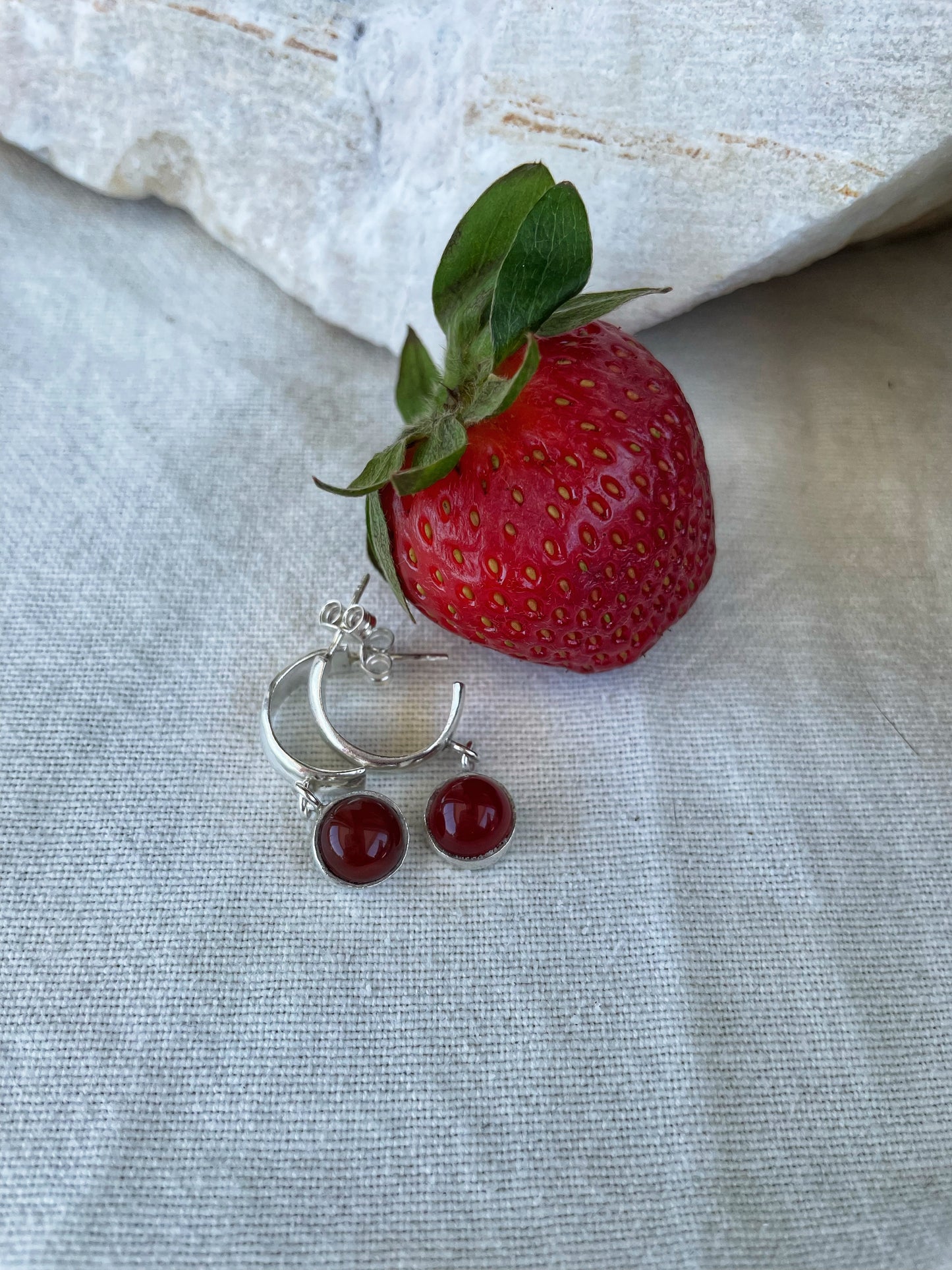 Red agate silver hoops