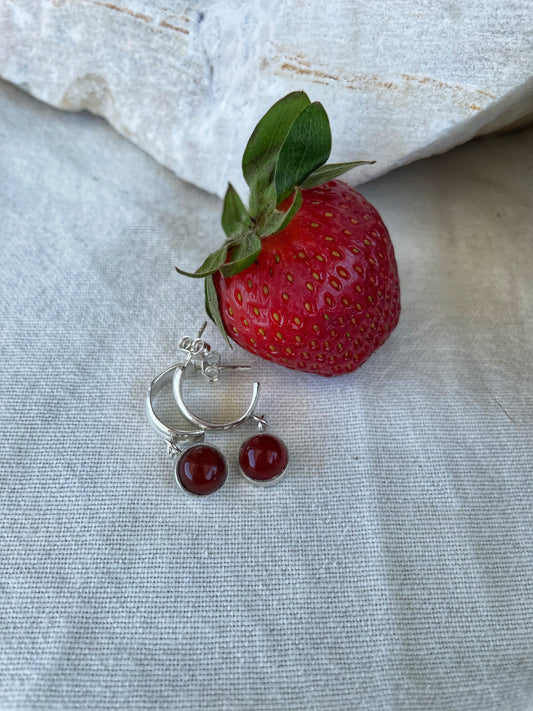 Red agate silver hoops
