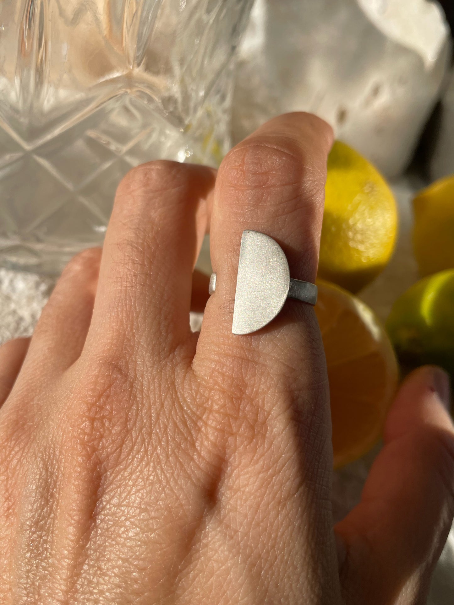 Half moon silver ring