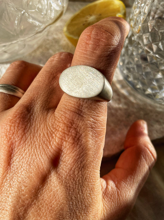 Oval signet silver ring