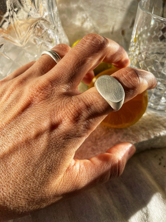 Oval signet silver ring