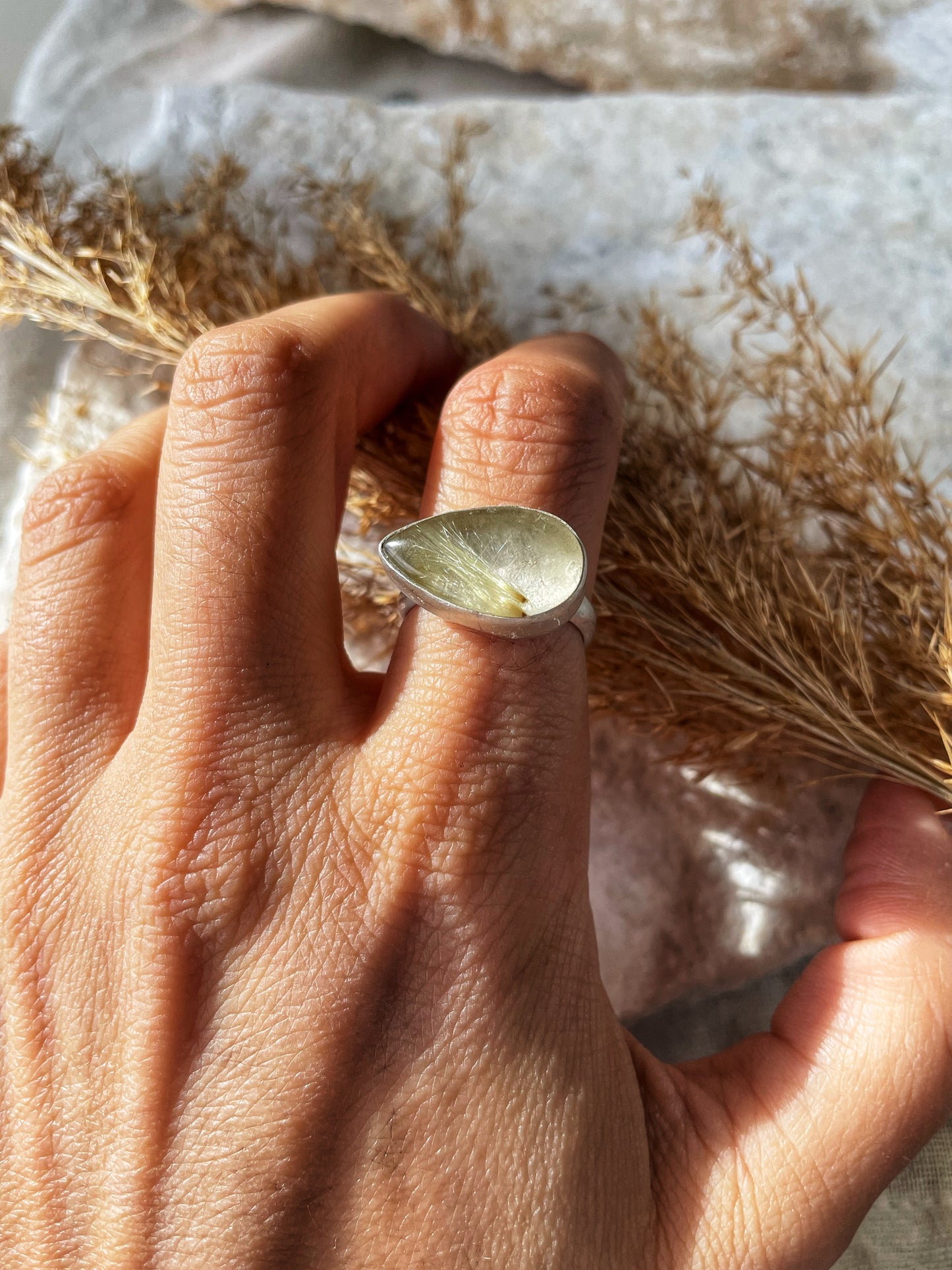 Rutilated quartz ring