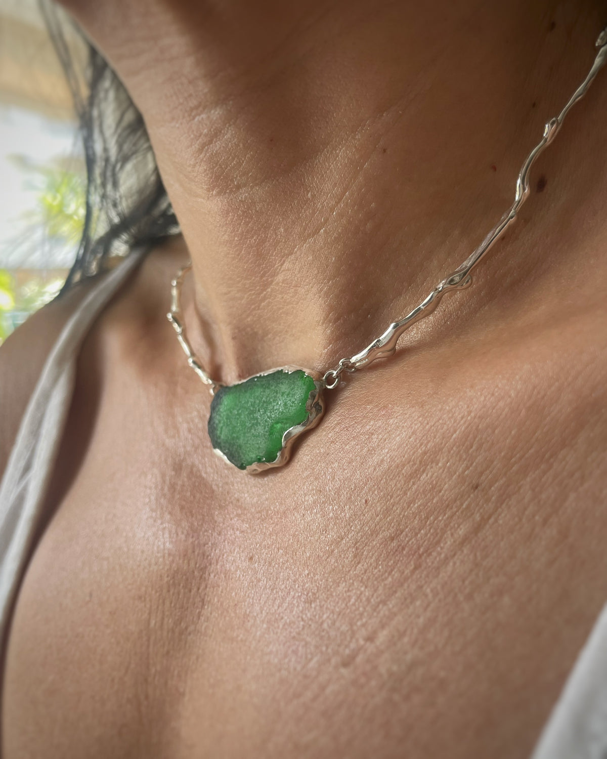 Anafi green sea glass choker