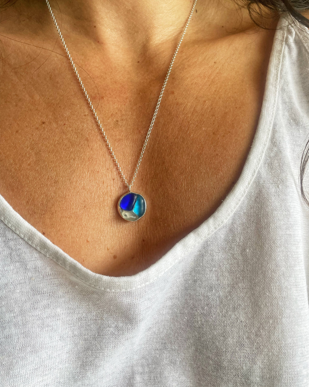 Triple sea glass pendant