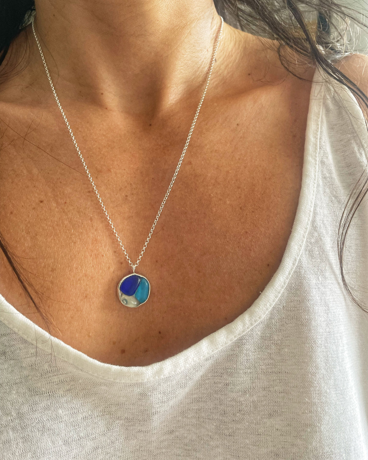 Triple sea glass pendant