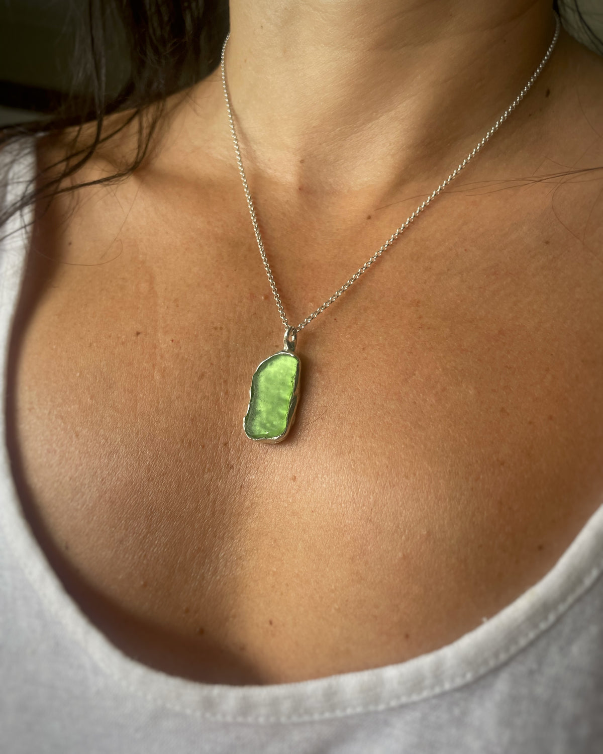 Anafi green sea glass pendant