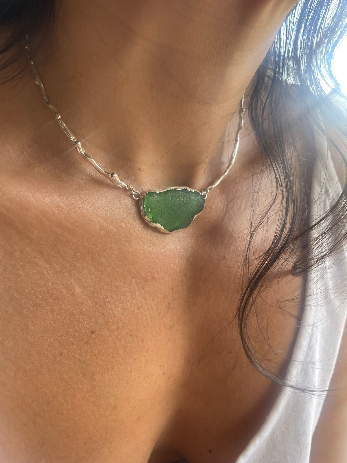 Anafi green sea glass choker