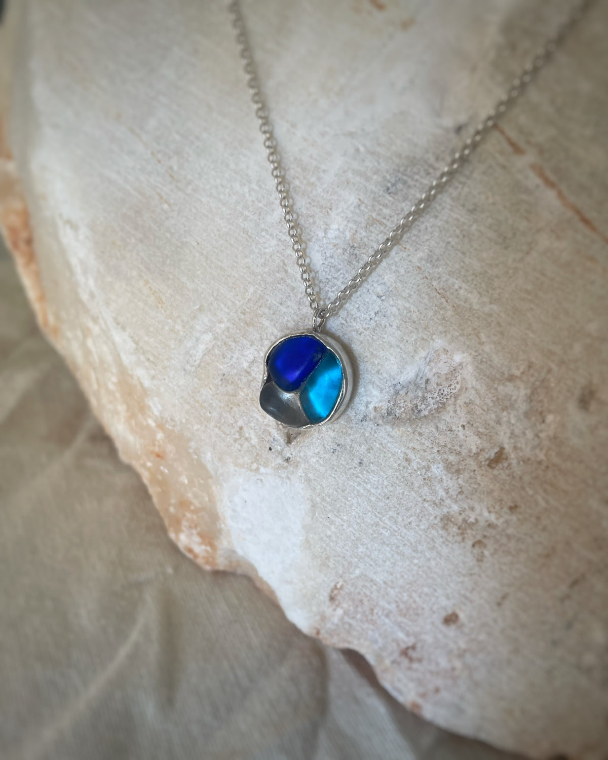 Triple sea glass pendant