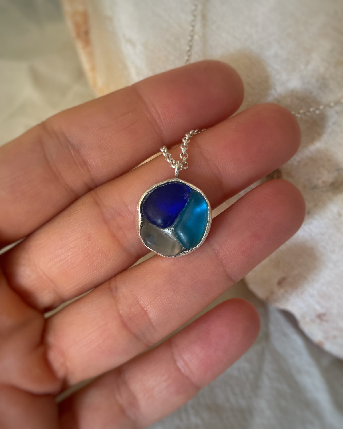 Triple sea glass pendant