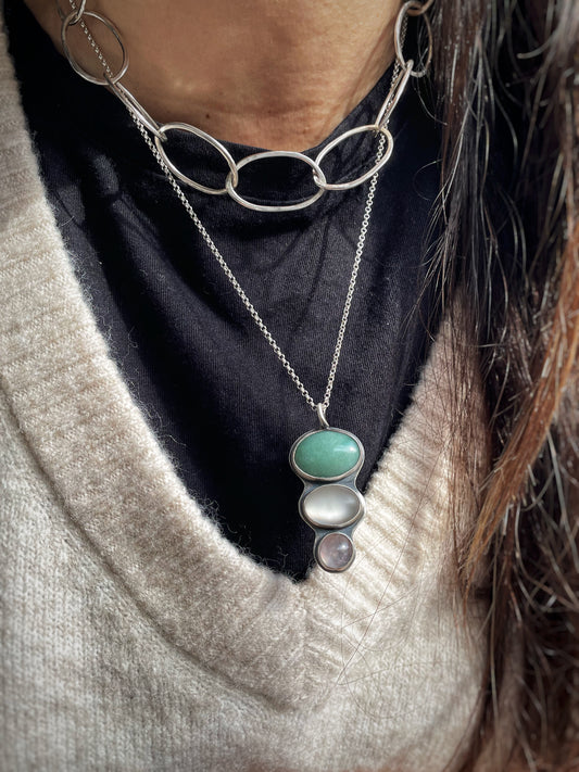 Triple stones silver pendant