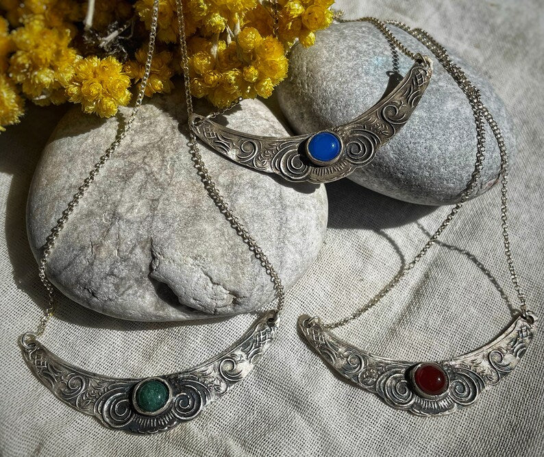 Vintage stone silver necklace